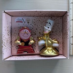 Lumiere and Cogsworth Disney Beauty & the Beast Ceramic Salt and Pepper shakers